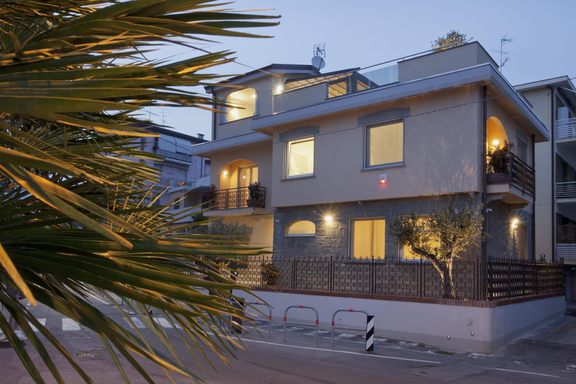 A villa with olive trees